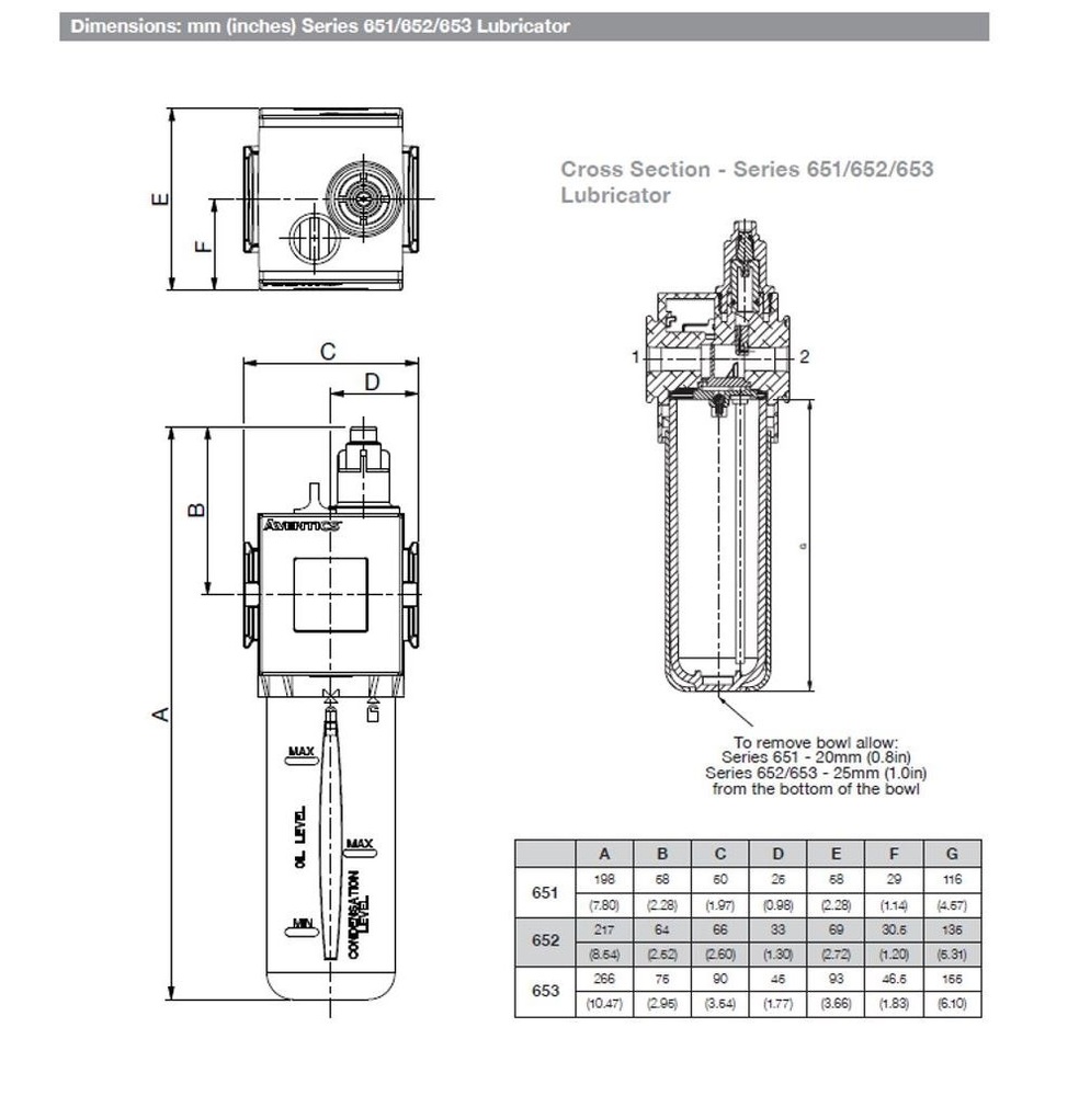 8653AL0M40A0000 NUMATICS/AVENTICS LUBRICATOR<BR>653 SERIES 1/2" NPT, MB W/SG